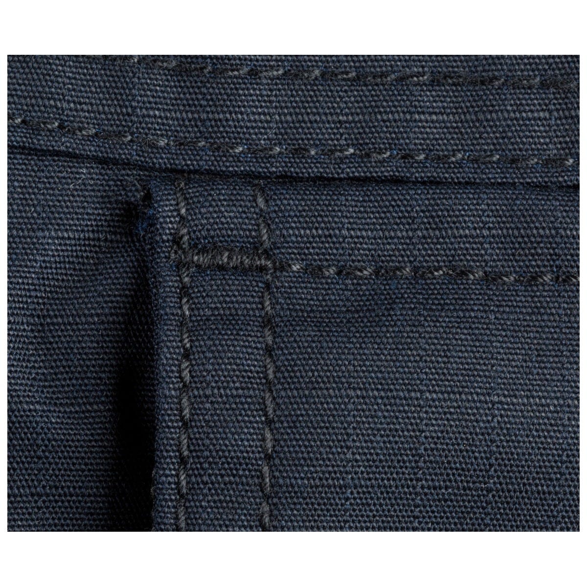 Close-up of dark blue fabric with stitching detail